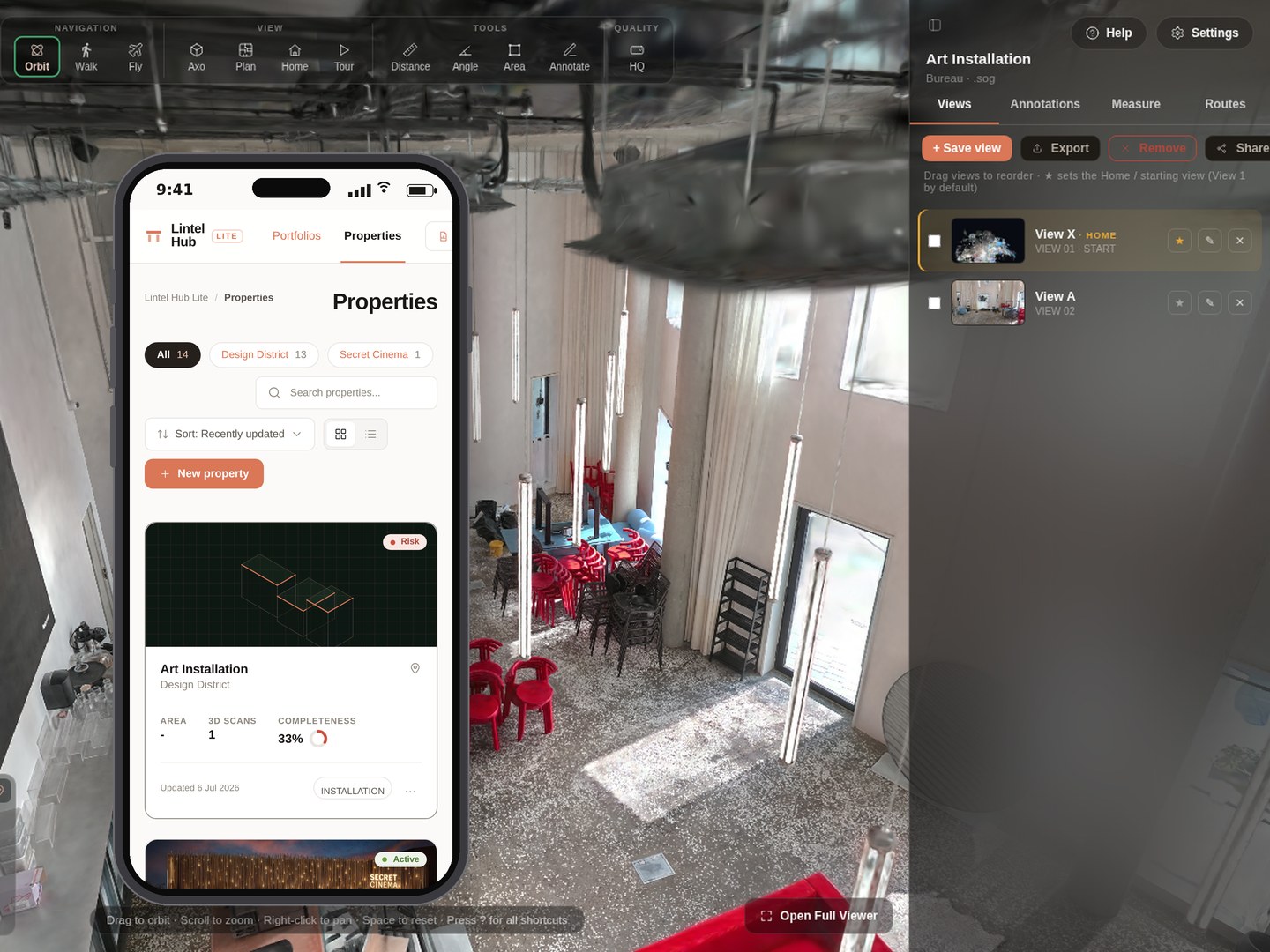 Lintel Hub open in a browser on a laptop and a phone